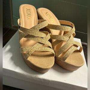XOXO tan platform wedge NIB